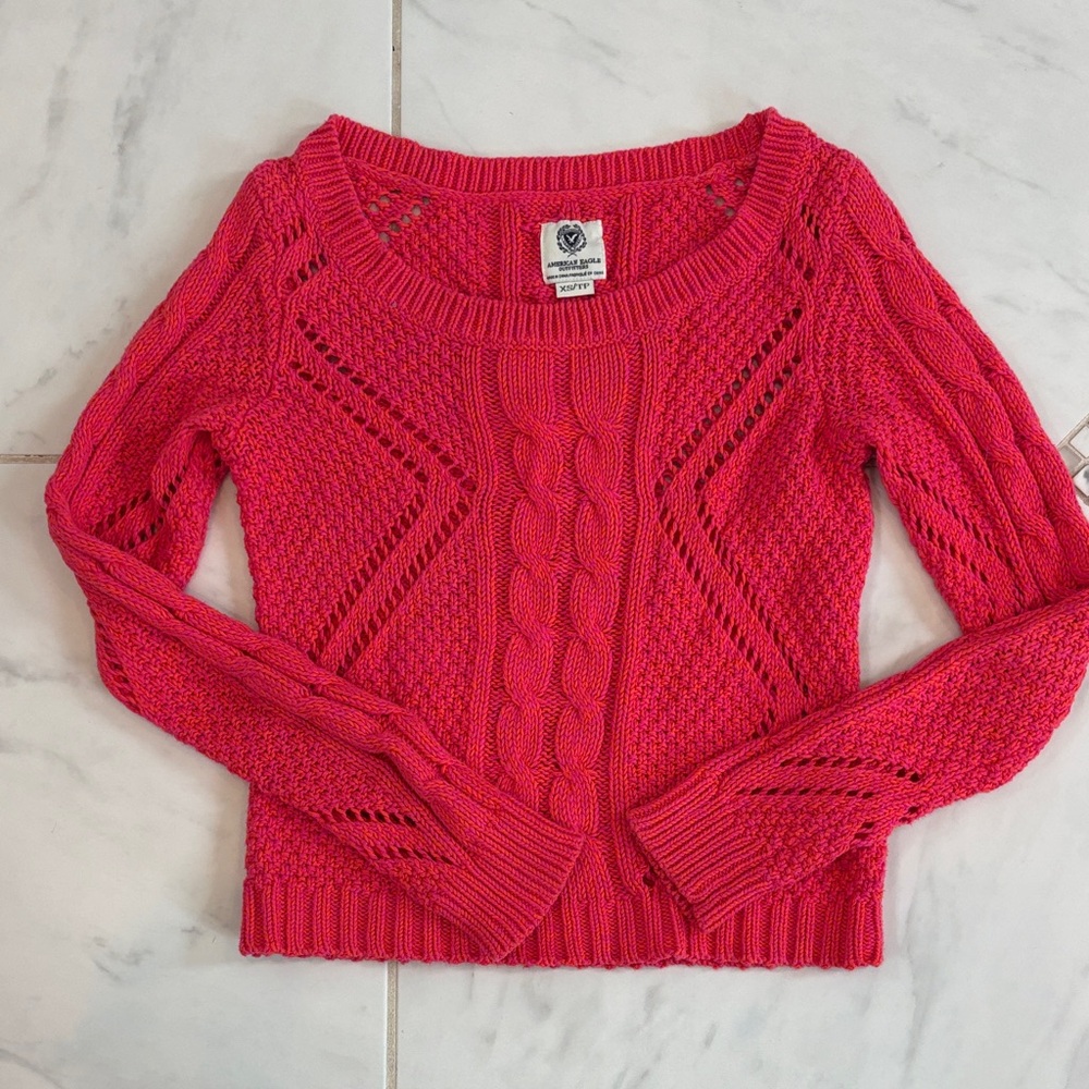 American Eagle Outfitters Vibrant Pink Cable Knit Sweater